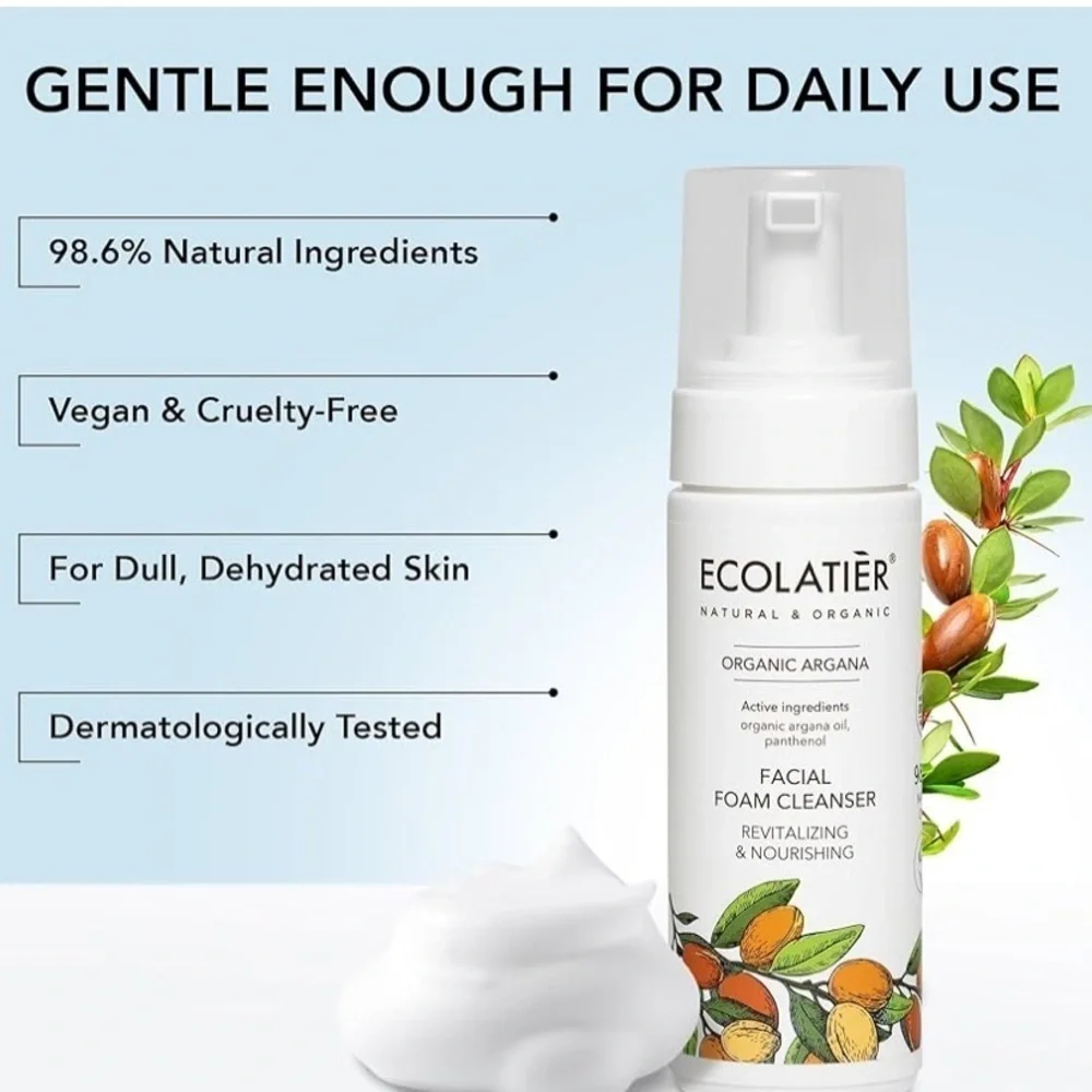 Ecolatier Foaming Facial Cleanser Organic Argan Oil Natural Vegan 5.1 Fl Oz